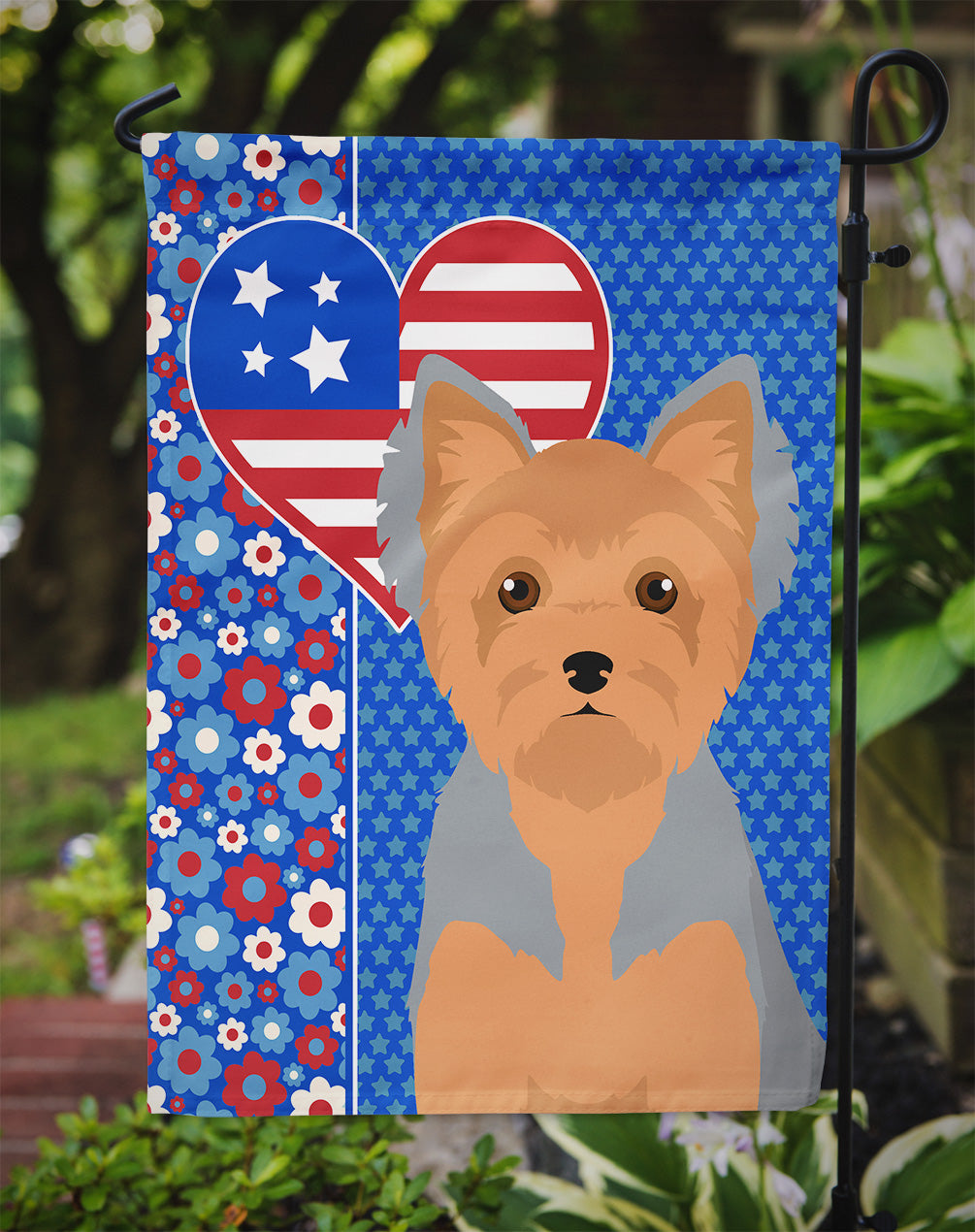 Blue and Tan Puppy Cut Yorkshire Terrier USA American Garden Flag