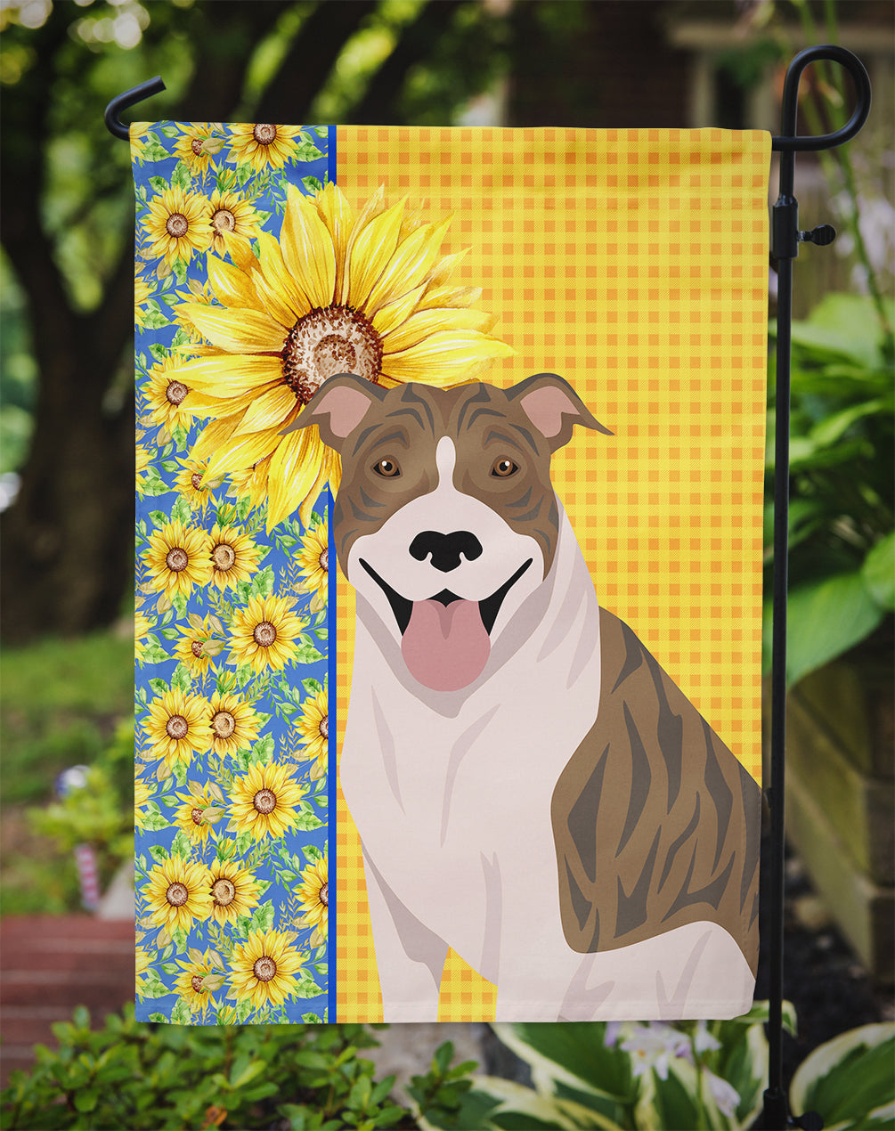 Summer Sunflowers Fawn Brindle Pit Bull Terrier Garden Flag