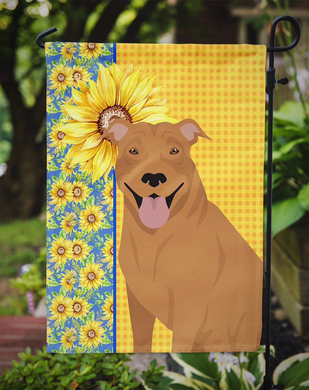 Summer Sunflowers Red Pit Bull Terrier Garden Flag