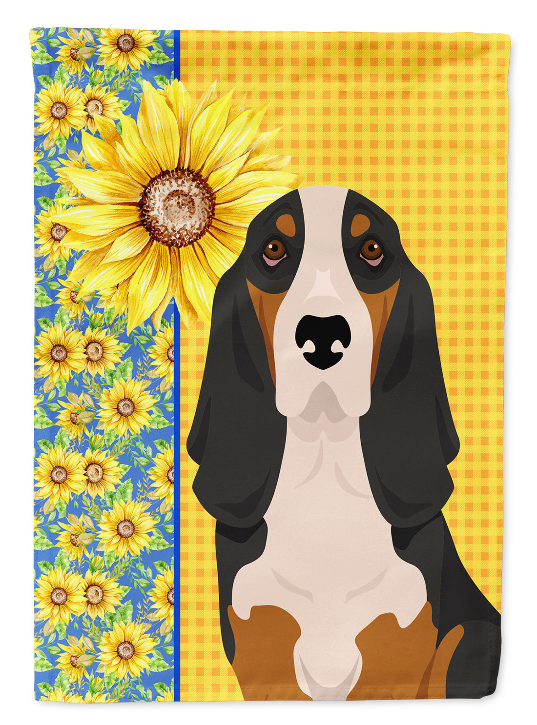 Buy this Summer Sunflowers Black Tricolor Basset Hound Garden Flag