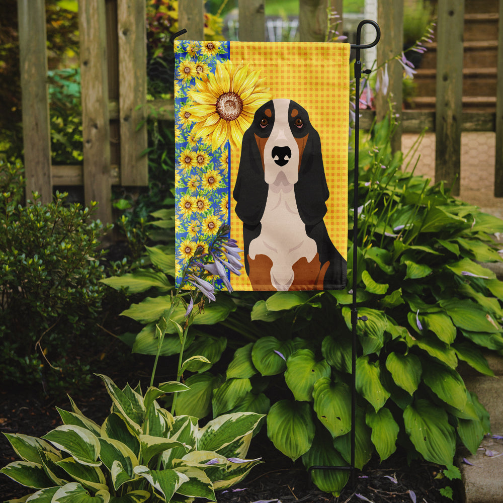 Summer Sunflowers Black Tricolor Basset Hound Garden Flag