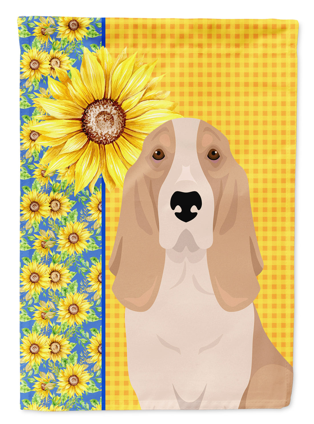 Buy this Summer Sunflowers Lemon and White Tricolor Basset Hound Garden Flag