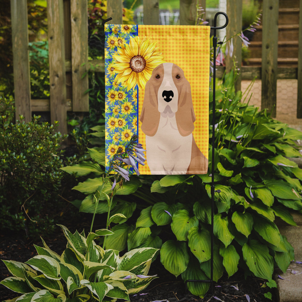 Summer Sunflowers Lemon and White Tricolor Basset Hound Garden Flag