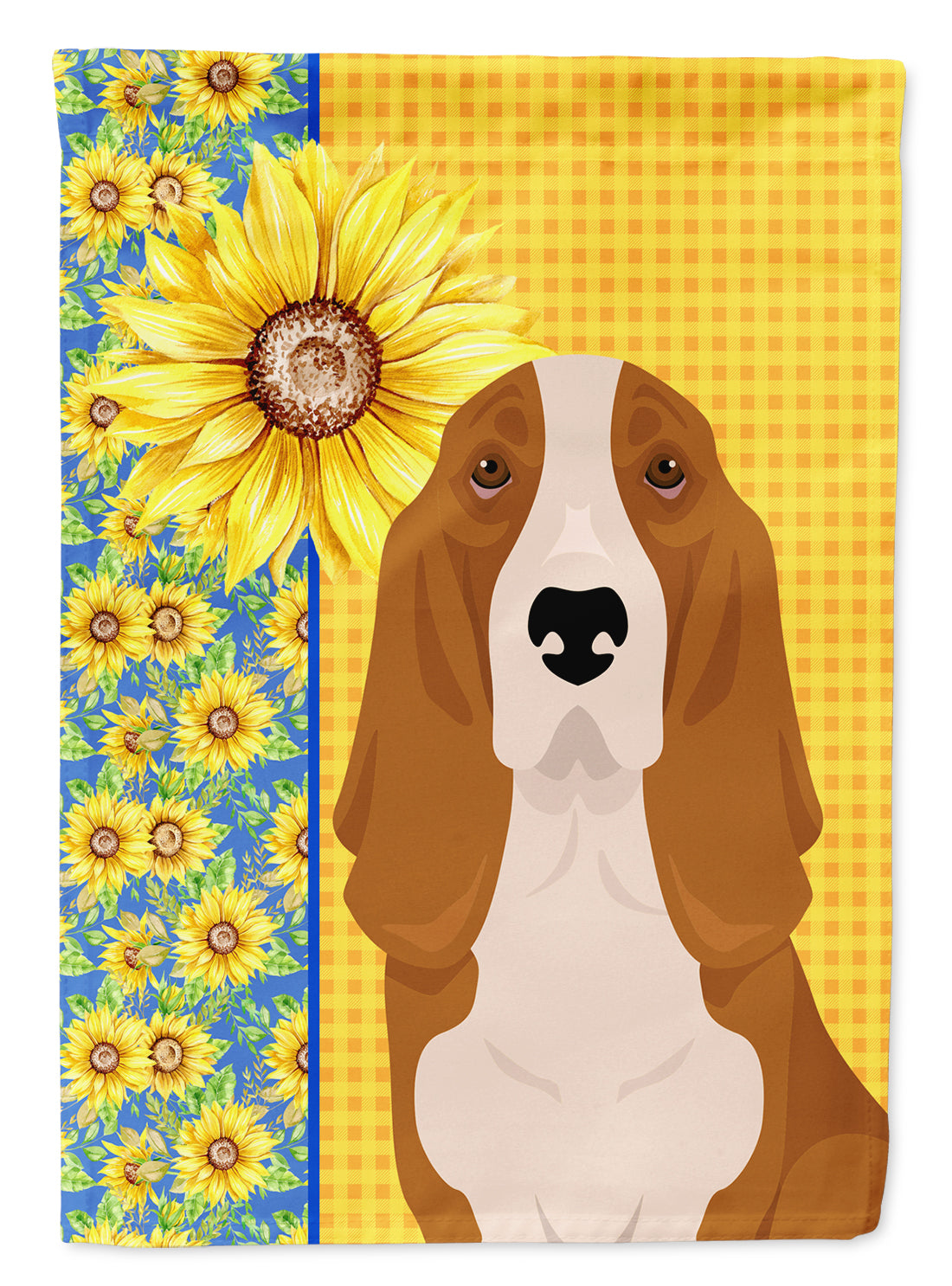 Buy this Summer Sunflowers Red and White Tricolor Basset Hound Garden Flag