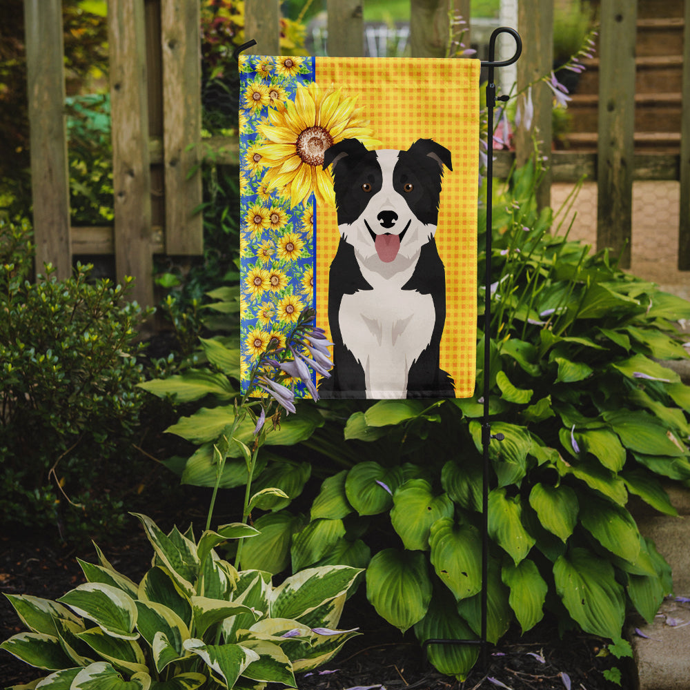 Summer Sunflowers Black and White Border Collie Garden Flag