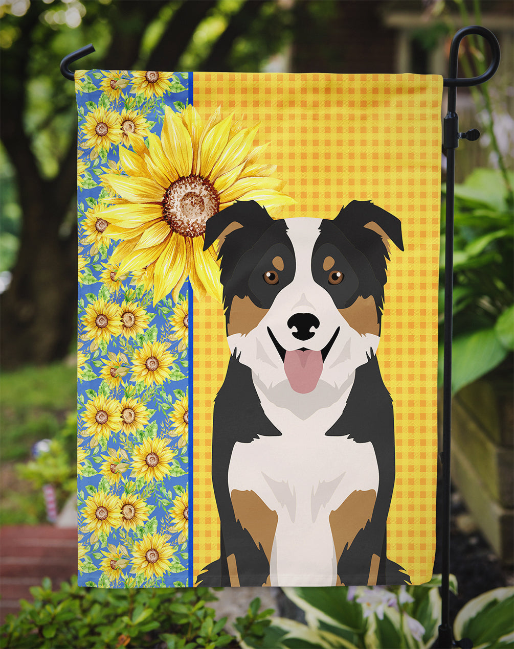 Summer Sunflowers Tricolor Border Collie Garden Flag