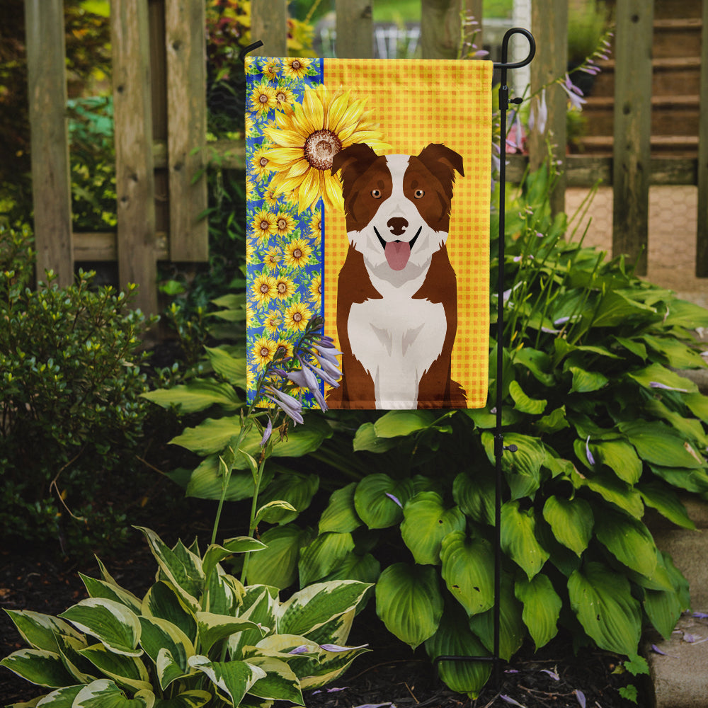 Summer Sunflowers Red and White Border Collie Garden Flag