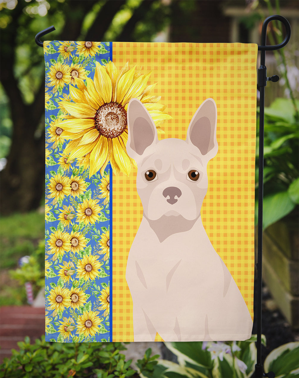 Summer Sunflowers White Boston Terrier Garden Flag