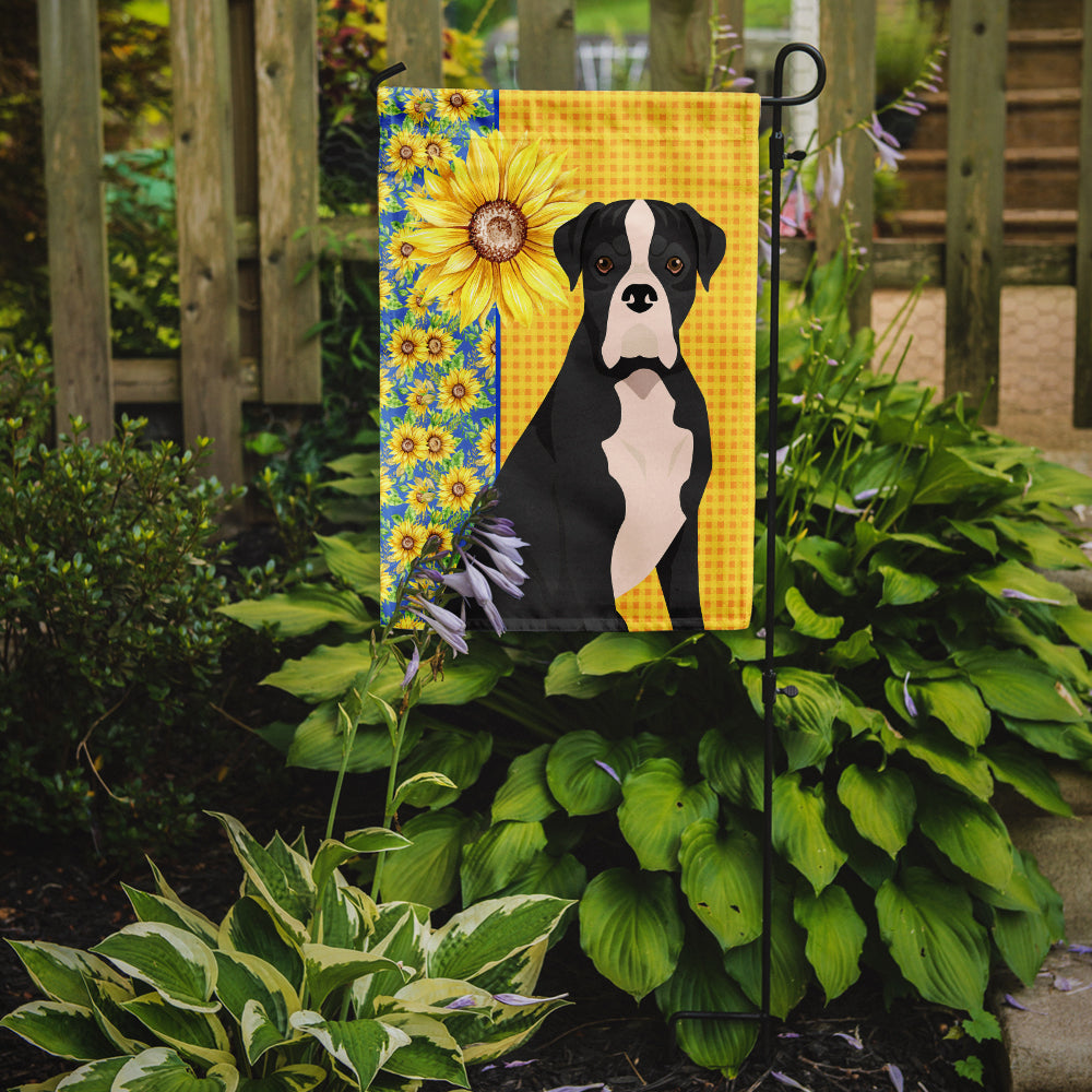 Summer Sunflowers Natural Eared Black Boxer Garden Flag