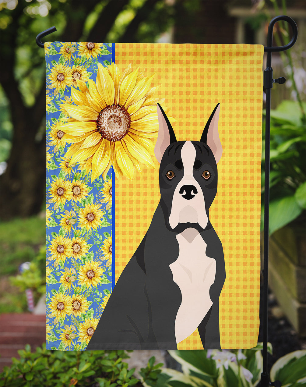 Summer Sunflowers Black Boxer Garden Flag