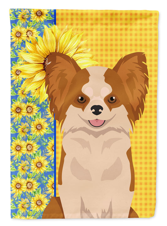 Buy this Summer Sunflowers Longhaired Red and White Chihuahua Garden Flag