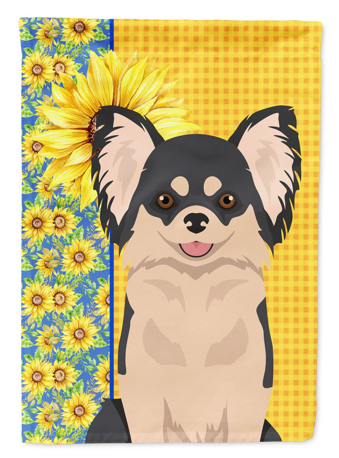 Buy this Summer Sunflowers Longhaired Black and White Chihuahua Garden Flag