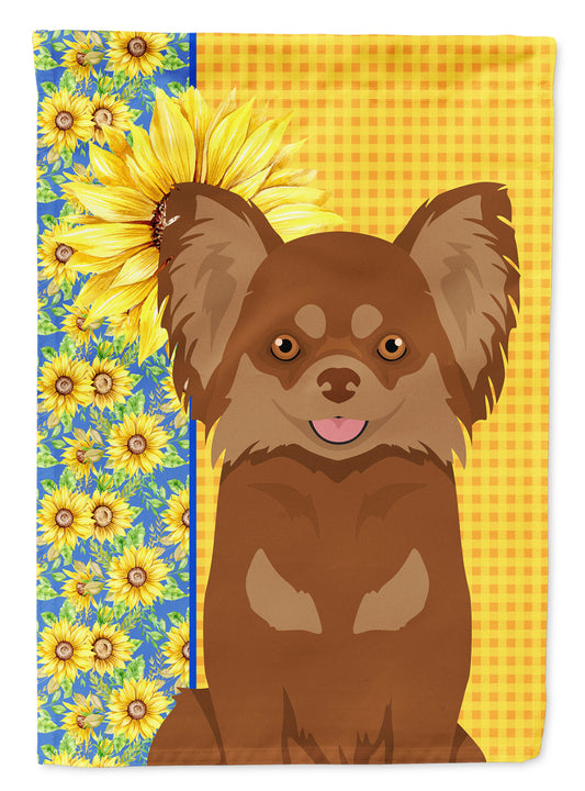 Buy this Summer Sunflowers Longhaired Chocolate and Tan Chihuahua Garden Flag