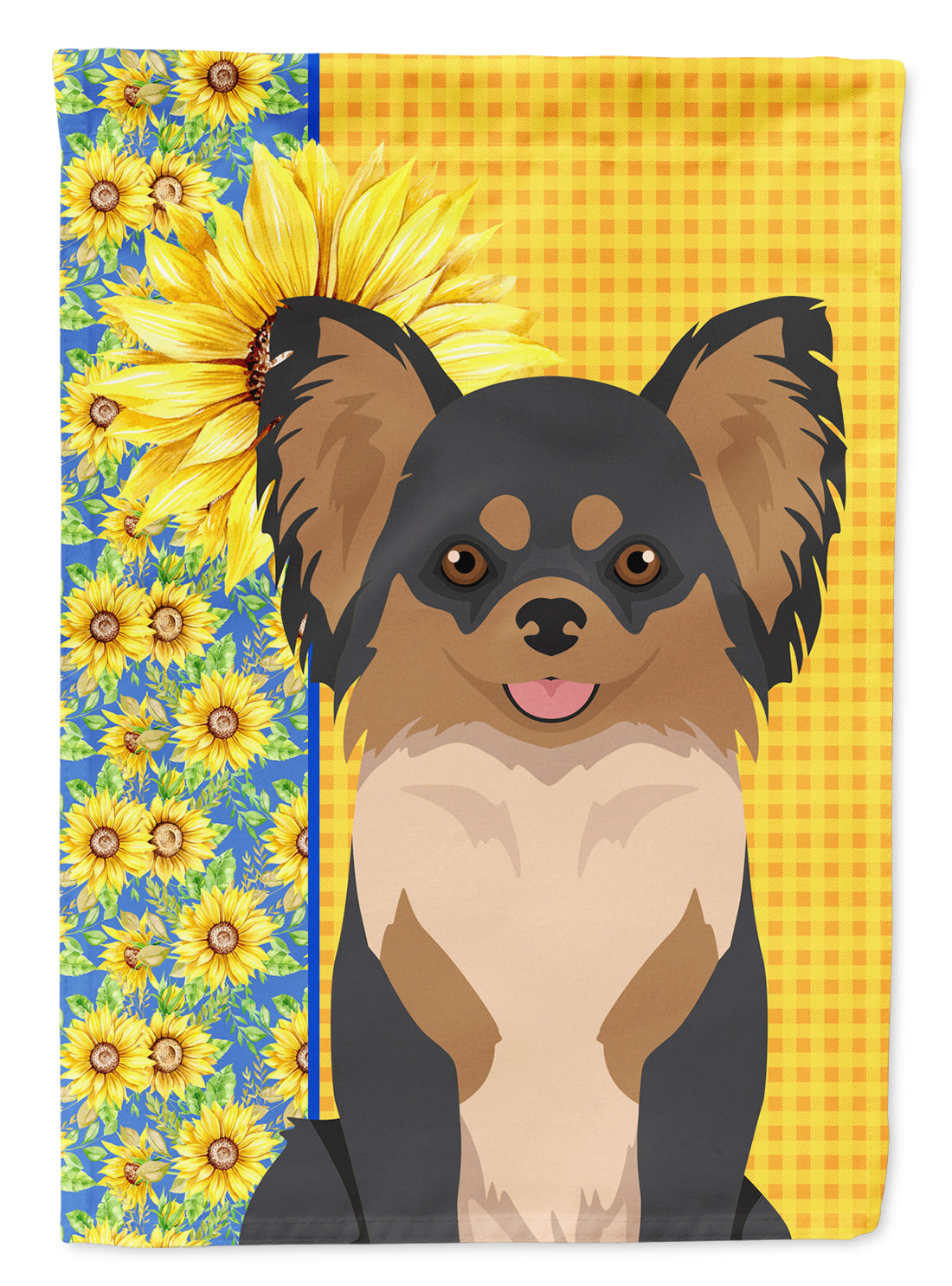 Buy this Summer Sunflowers Longhaired Black and Tan Chihuahua Garden Flag