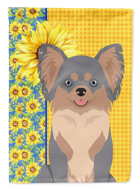 Buy this Summer Sunflowers Longhaired Blue and Tan Chihuahua Garden Flag