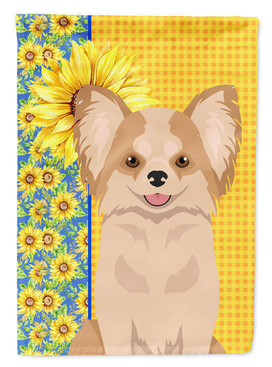 Buy this Summer Sunflowers Longhaired Gold and White Chihuahua Garden Flag