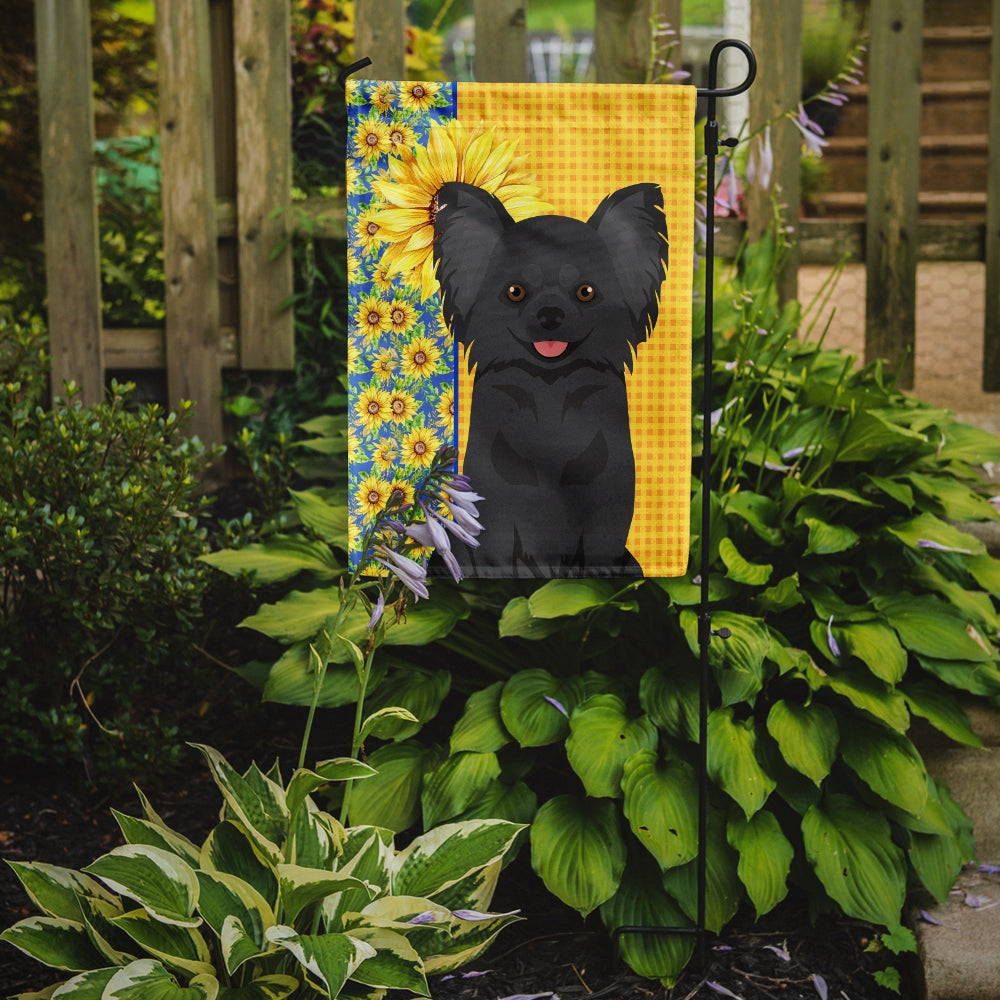 Summer Sunflowers Longhaired Black Chihuahua Garden Flag