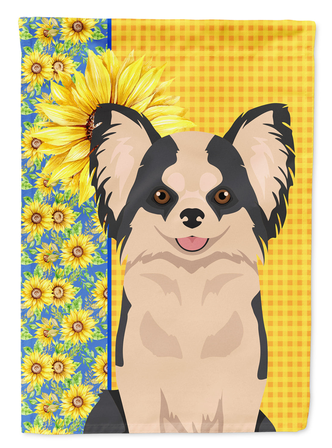 Buy this Summer Sunflowers Longhaired Black and White #2 Chihuahua Garden Flag