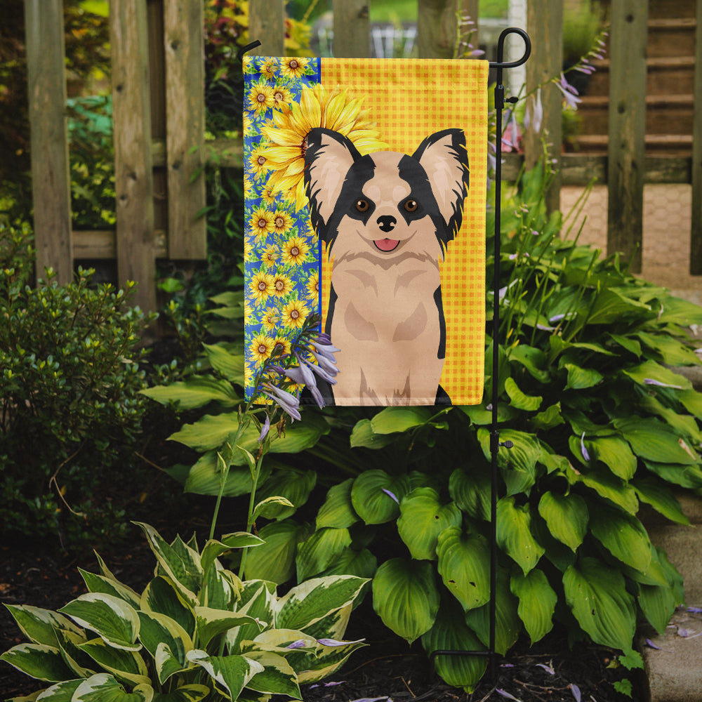 Summer Sunflowers Longhaired Black and White #2 Chihuahua Garden Flag