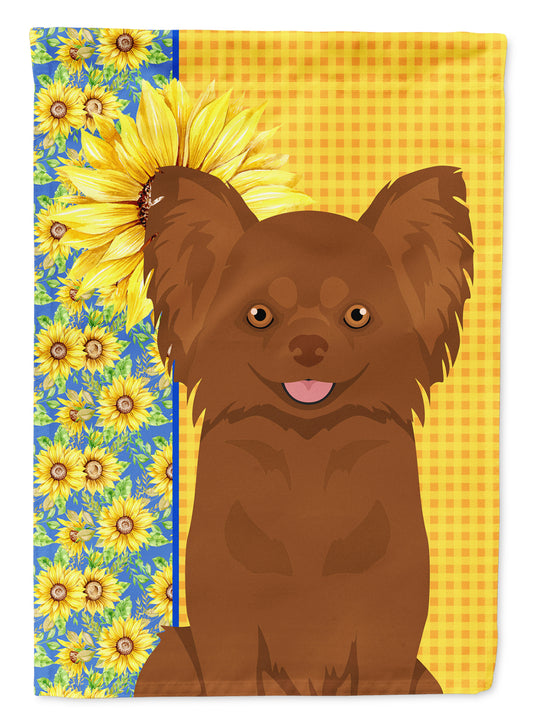 Buy this Summer Sunflowers Longhaired Chocolate Chihuahua Garden Flag