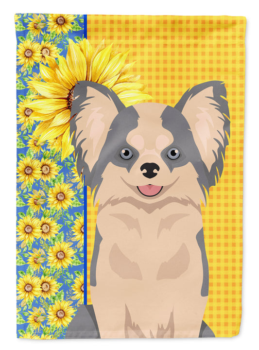 Buy this Summer Sunflowers Longhaired Blue and White Chihuahua Garden Flag