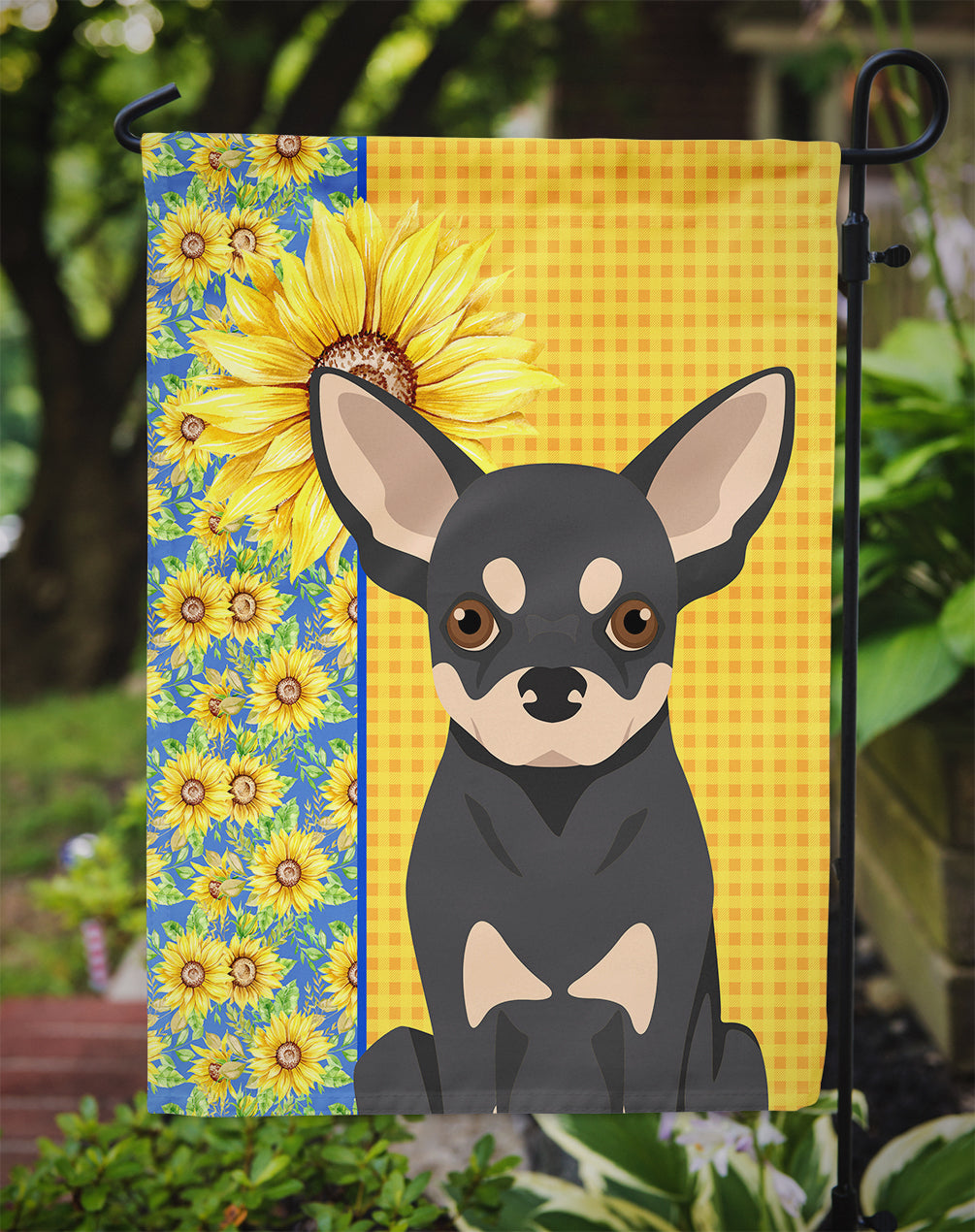 Summer Sunflowers Black and Cream Chihuahua Garden Flag