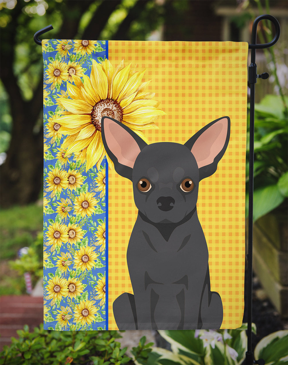 Summer Sunflowers Black Chihuahua Garden Flag