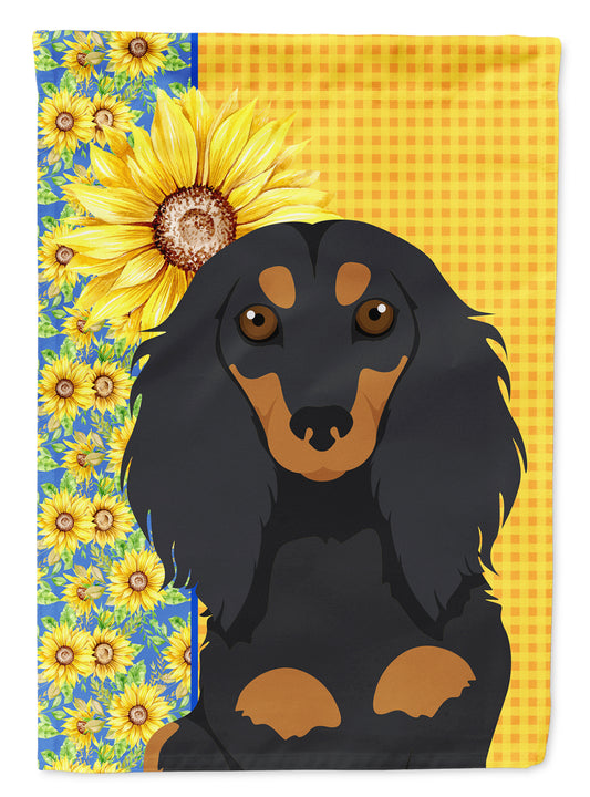 Buy this Summer Sunflowers Longhair Black and Tan Dachshund Garden Flag