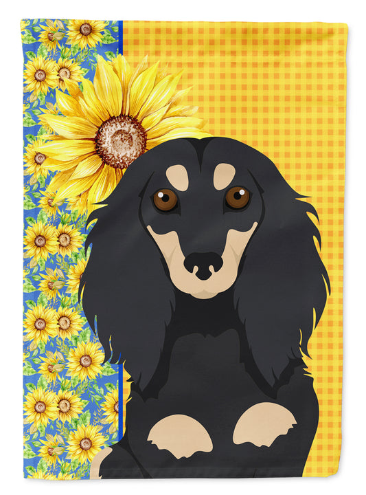 Buy this Summer Sunflowers Longhair Black and Cream Dachshund Garden Flag