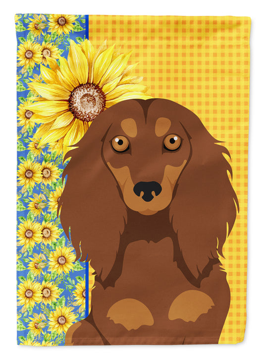 Buy this Summer Sunflowers Longhair Chocolate and Tan Dachshund Garden Flag