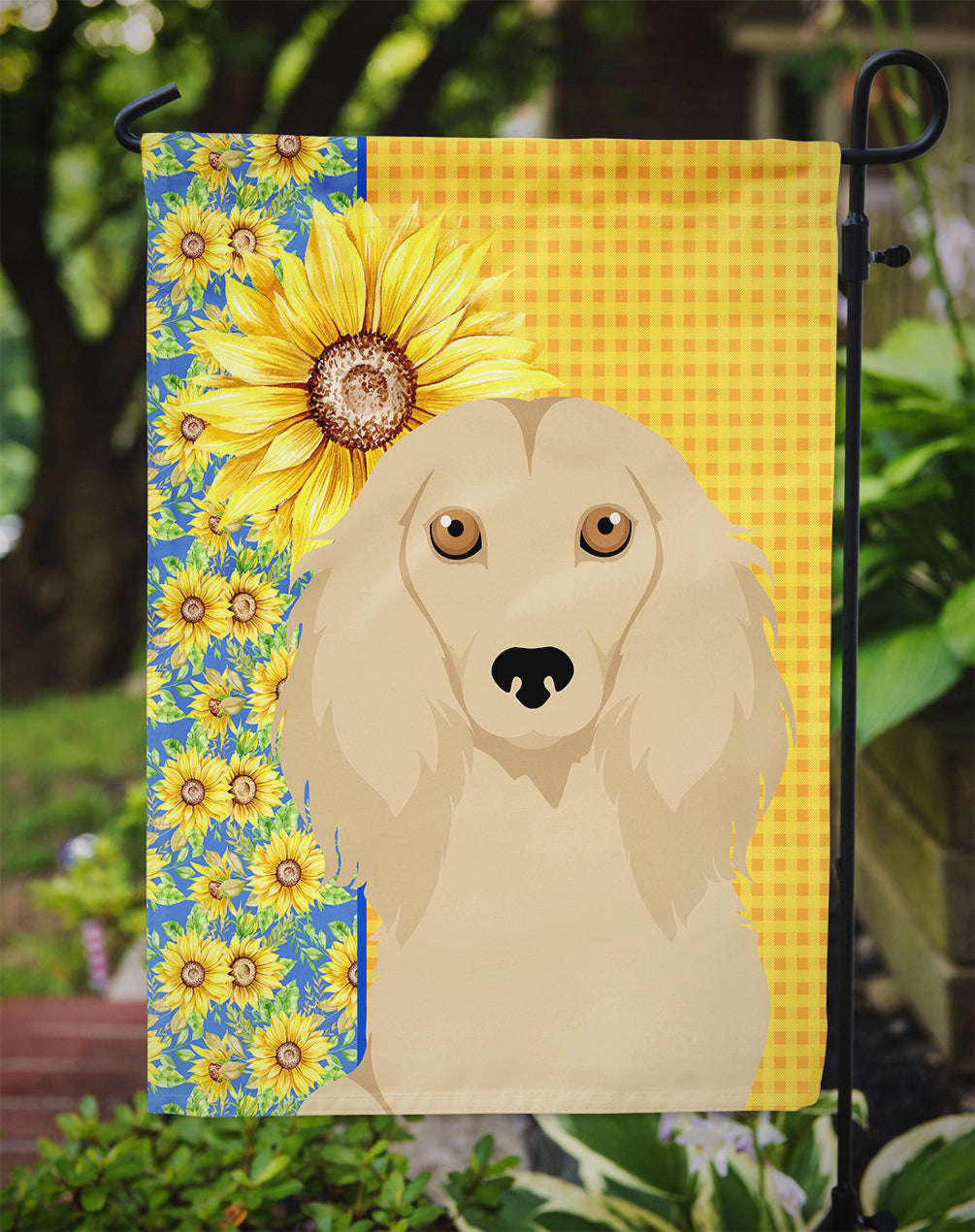 Summer Sunflowers Longhair Cream Dachshund Garden Flag