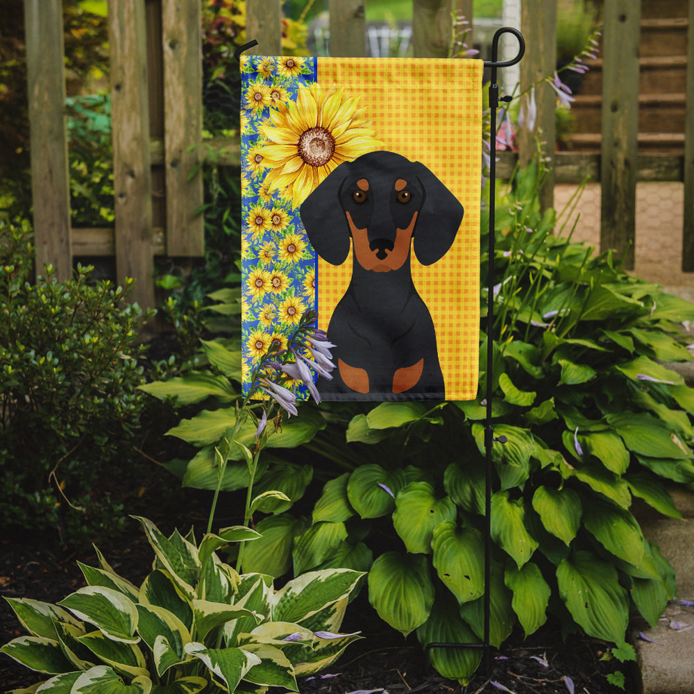 Summer Sunflowers Black and Tan Dachshund Garden Flag