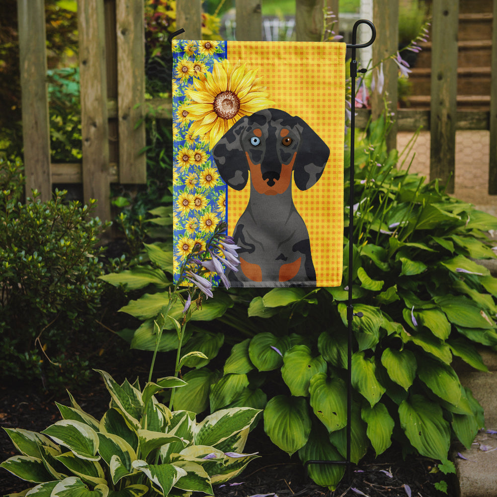 Summer Sunflowers Black Dapple Dachshund Garden Flag