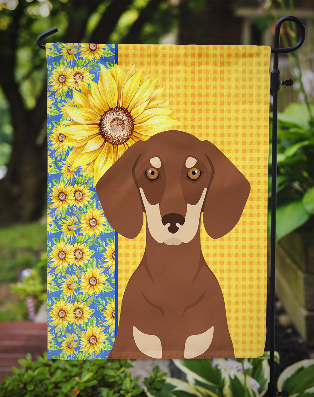 Summer Sunflowers Chocolate and Cream Dachshund Garden Flag