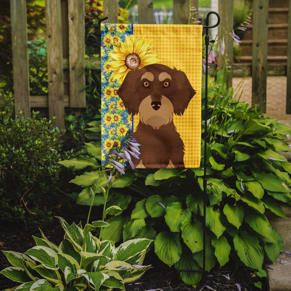 Summer Sunflowers Wirehair Red and Tan Dachshund Garden Flag