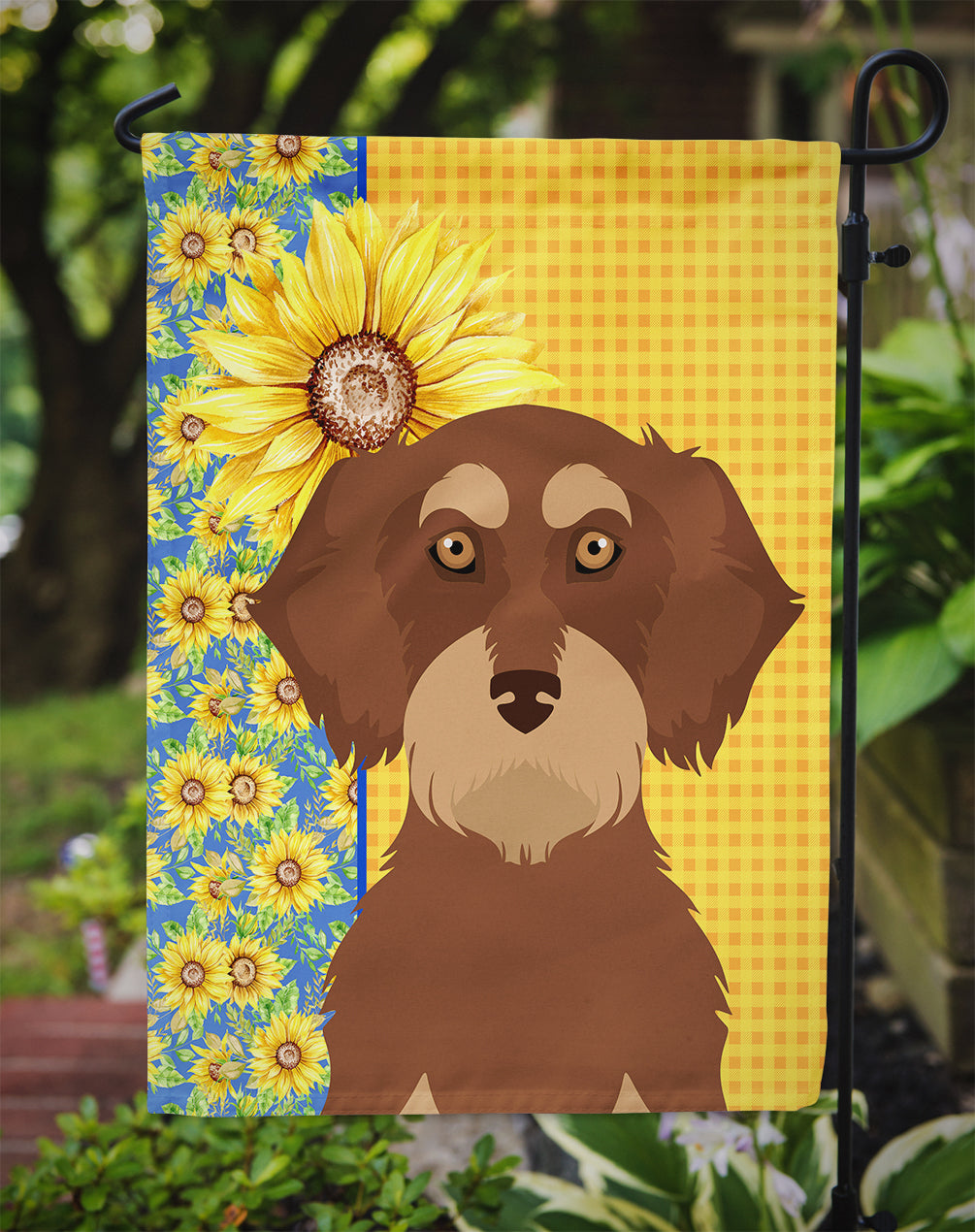 Summer Sunflowers Wirehair Red and Tan Dachshund Garden Flag