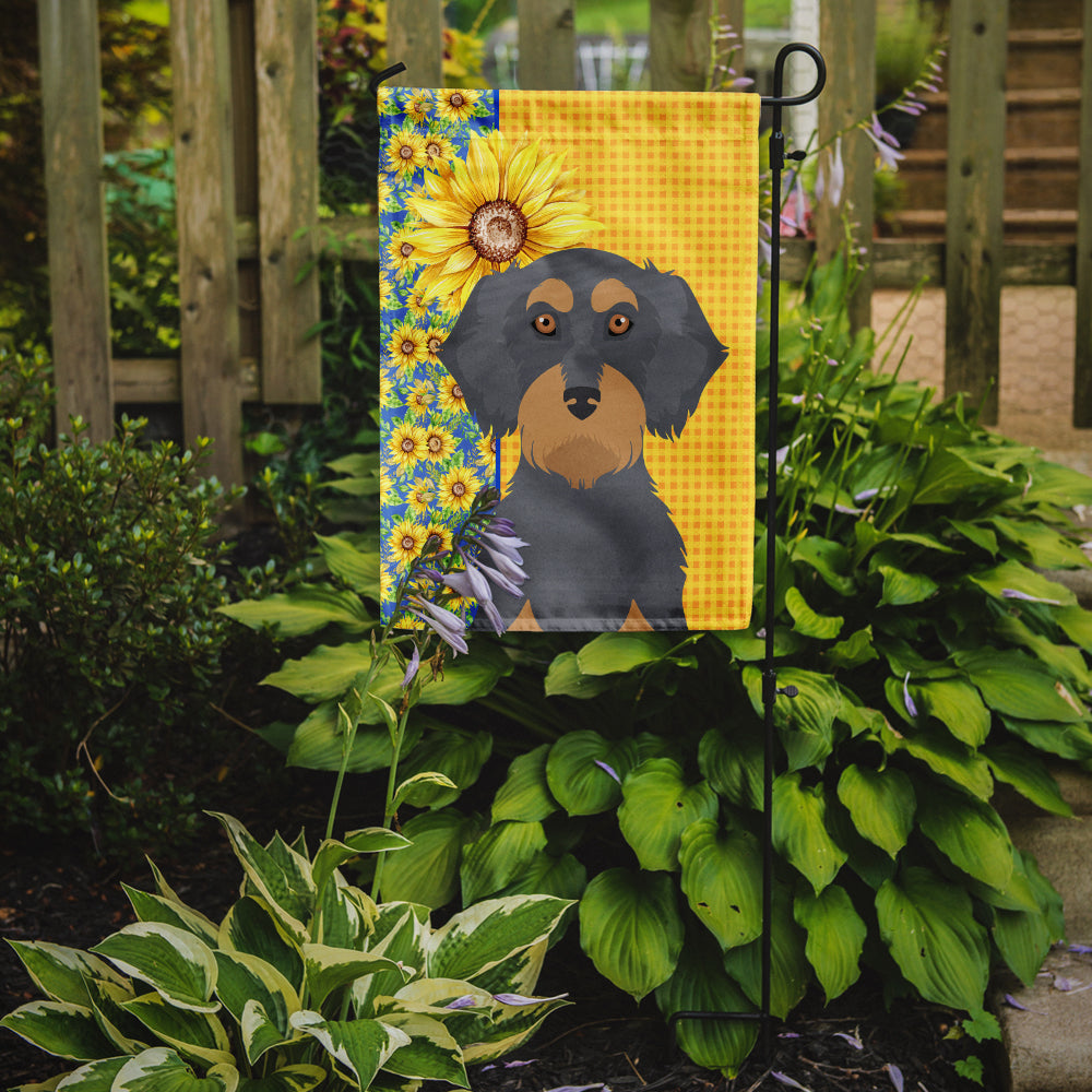 Summer Sunflowers Wirehair Blue and Tan Dachshund Garden Flag