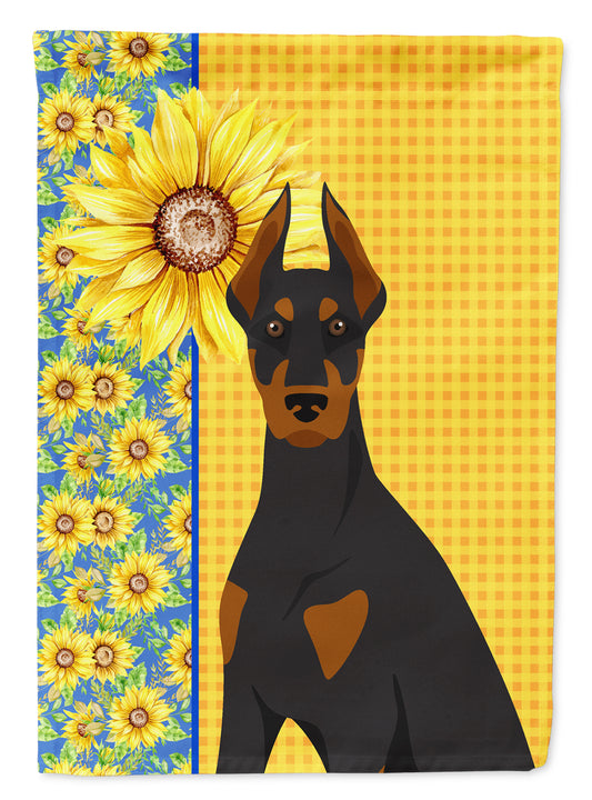 Buy this Summer Sunflowers Black and Tan Doberman Pinscher Garden Flag