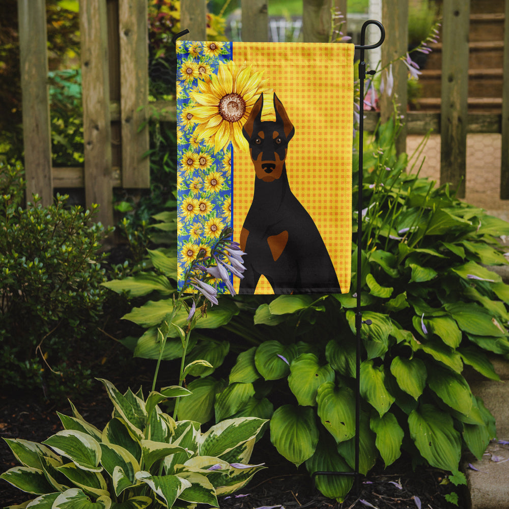 Summer Sunflowers Black and Tan Doberman Pinscher Garden Flag