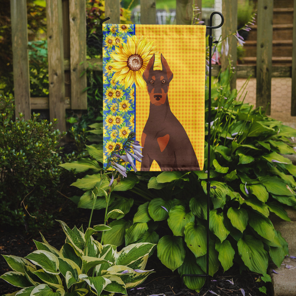 Summer Sunflowers Red and Tan Doberman Pinscher Garden Flag