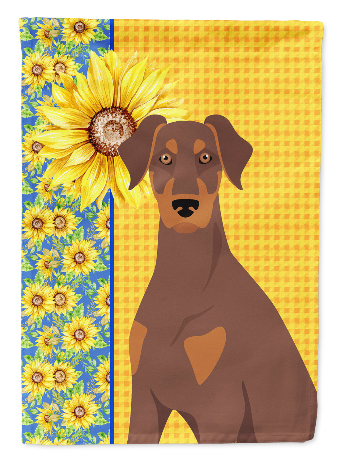 Buy this Summer Sunflowers Natural Ear Red and Tan Doberman Pinscher Garden Flag
