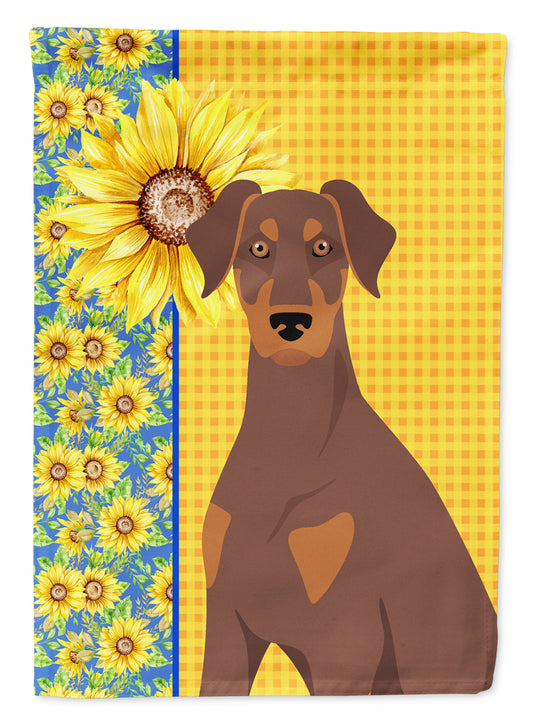 Buy this Summer Sunflowers Natural Ear Red and Tan Doberman Pinscher Garden Flag