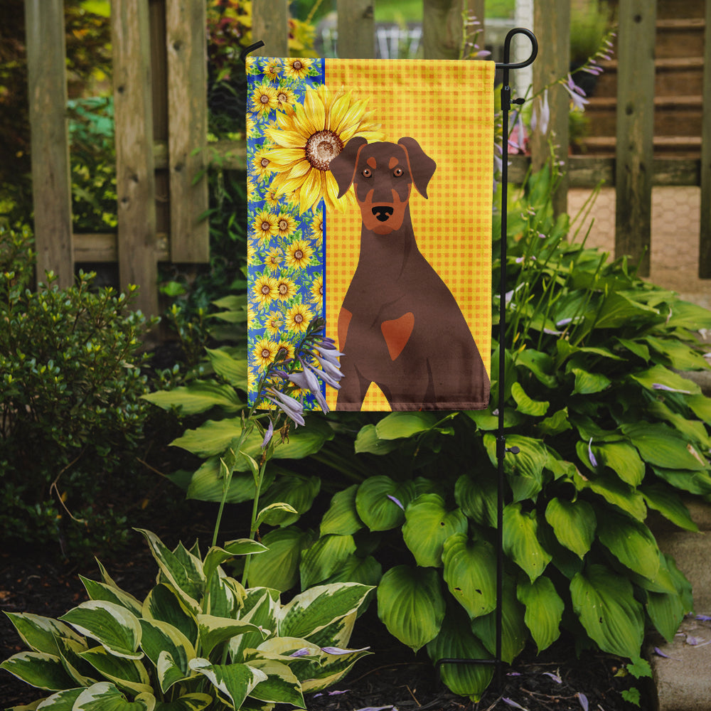 Summer Sunflowers Natural Ear Red and Tan Doberman Pinscher Garden Flag