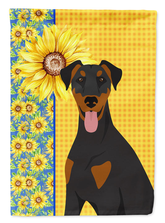 Buy this Summer Sunflowers Natural Ear Black and Tan Doberman Pinscher Garden Flag