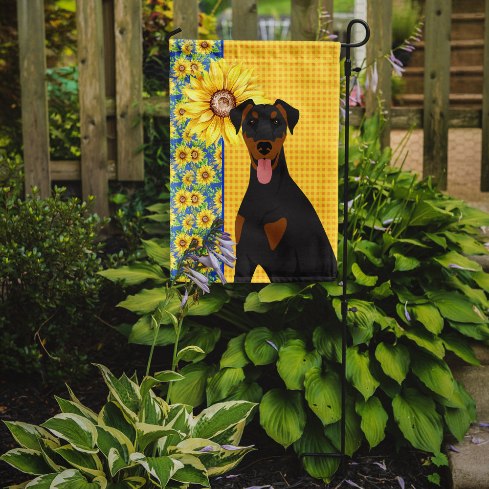 Summer Sunflowers Natural Ear Black and Tan Doberman Pinscher Garden Flag