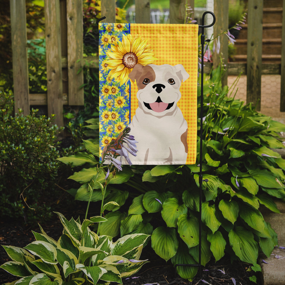 Summer Sunflowers Piebald English Bulldog Garden Flag