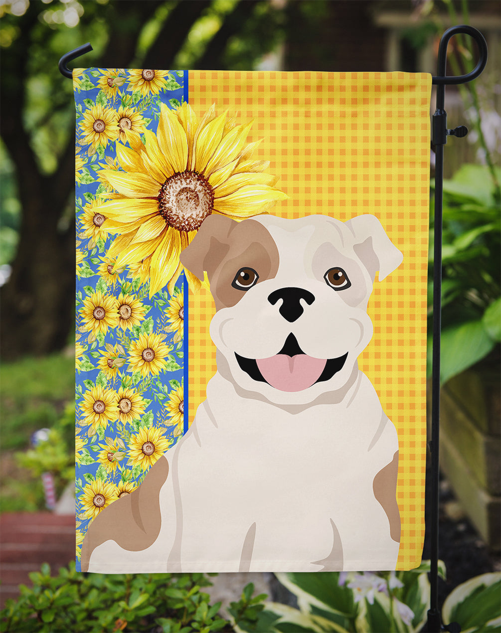 Summer Sunflowers Piebald English Bulldog Garden Flag