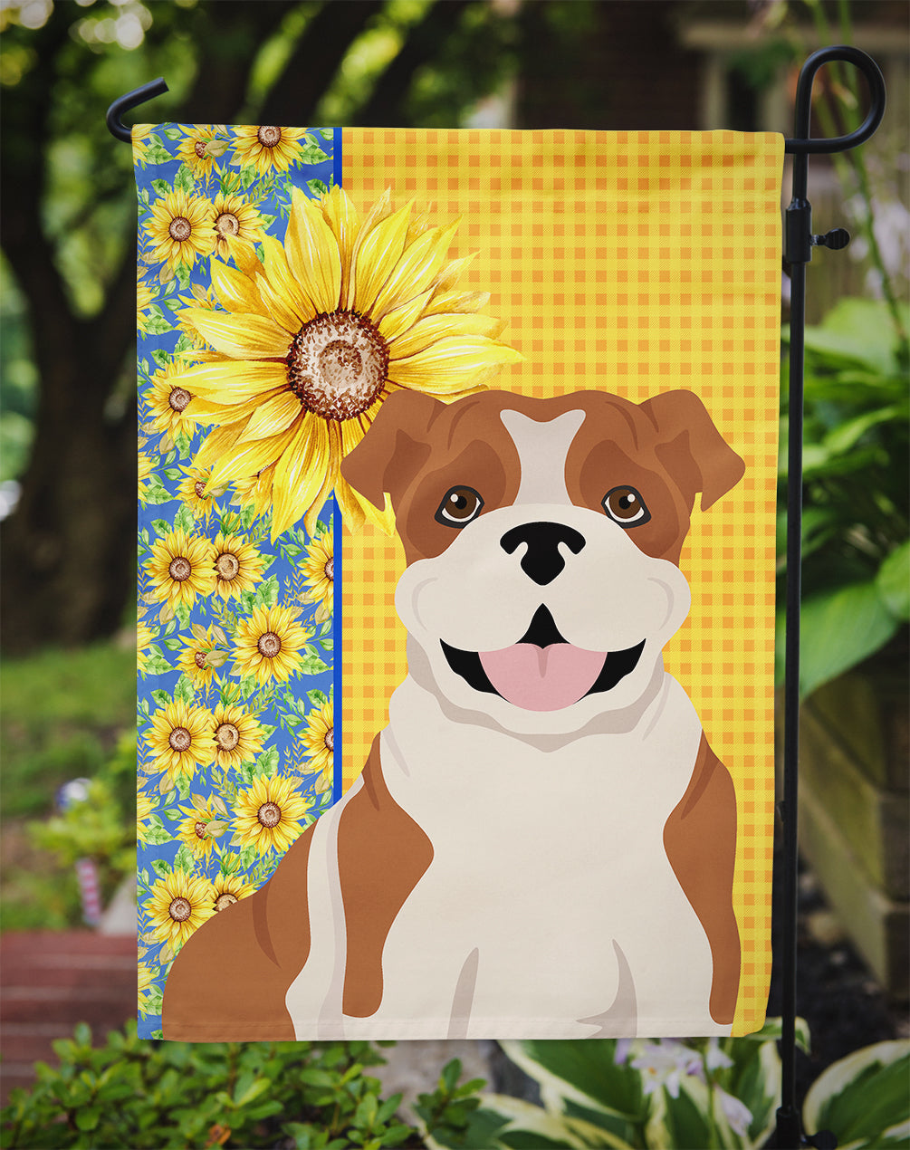 Summer Sunflowers Red English Bulldog Garden Flag