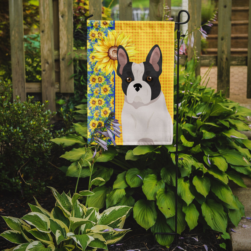 Summer Sunflowers Black and White French Bulldog Garden Flag