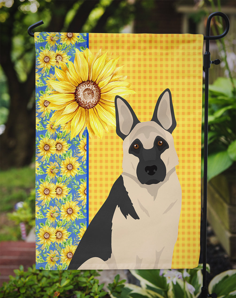 Summer Sunflowers Black and Silver German Shepherd Garden Flag